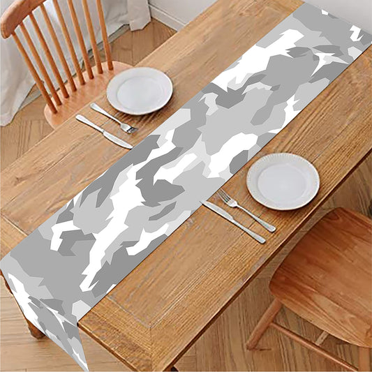 White Snow Camouflage Print Table Runner