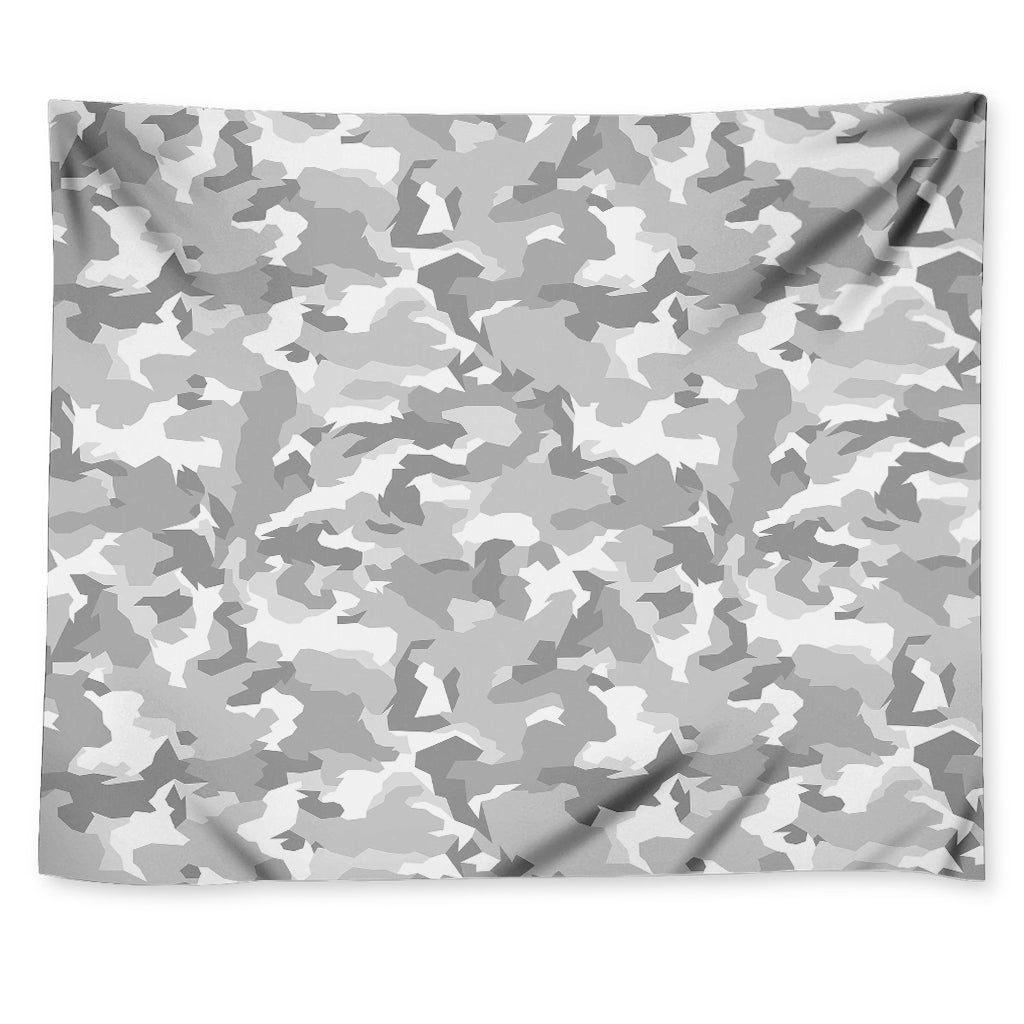 White Snow Camouflage Print Tapestry