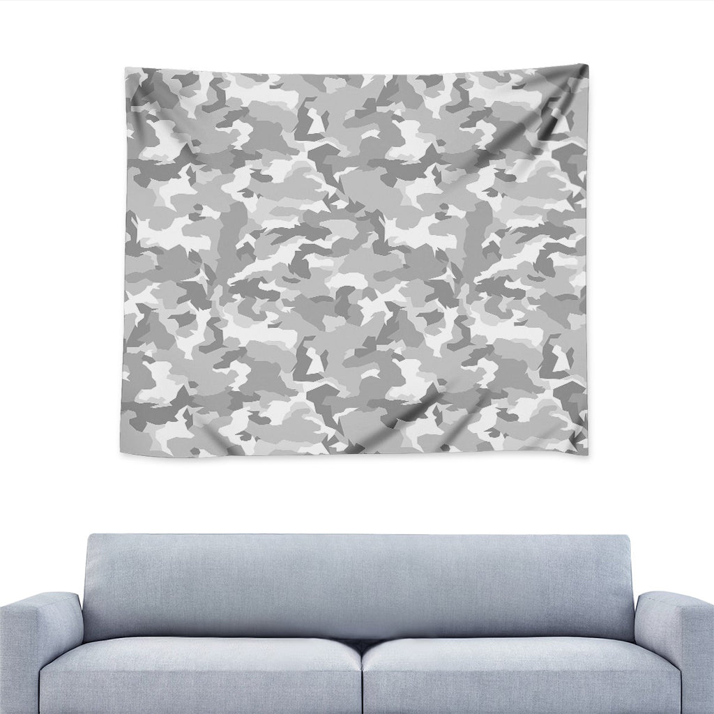 White Snow Camouflage Print Tapestry