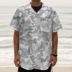 White Snow Camouflage Print Textured Short Sleeve Shirt