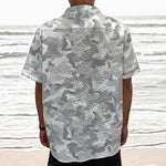 White Snow Camouflage Print Textured Short Sleeve Shirt