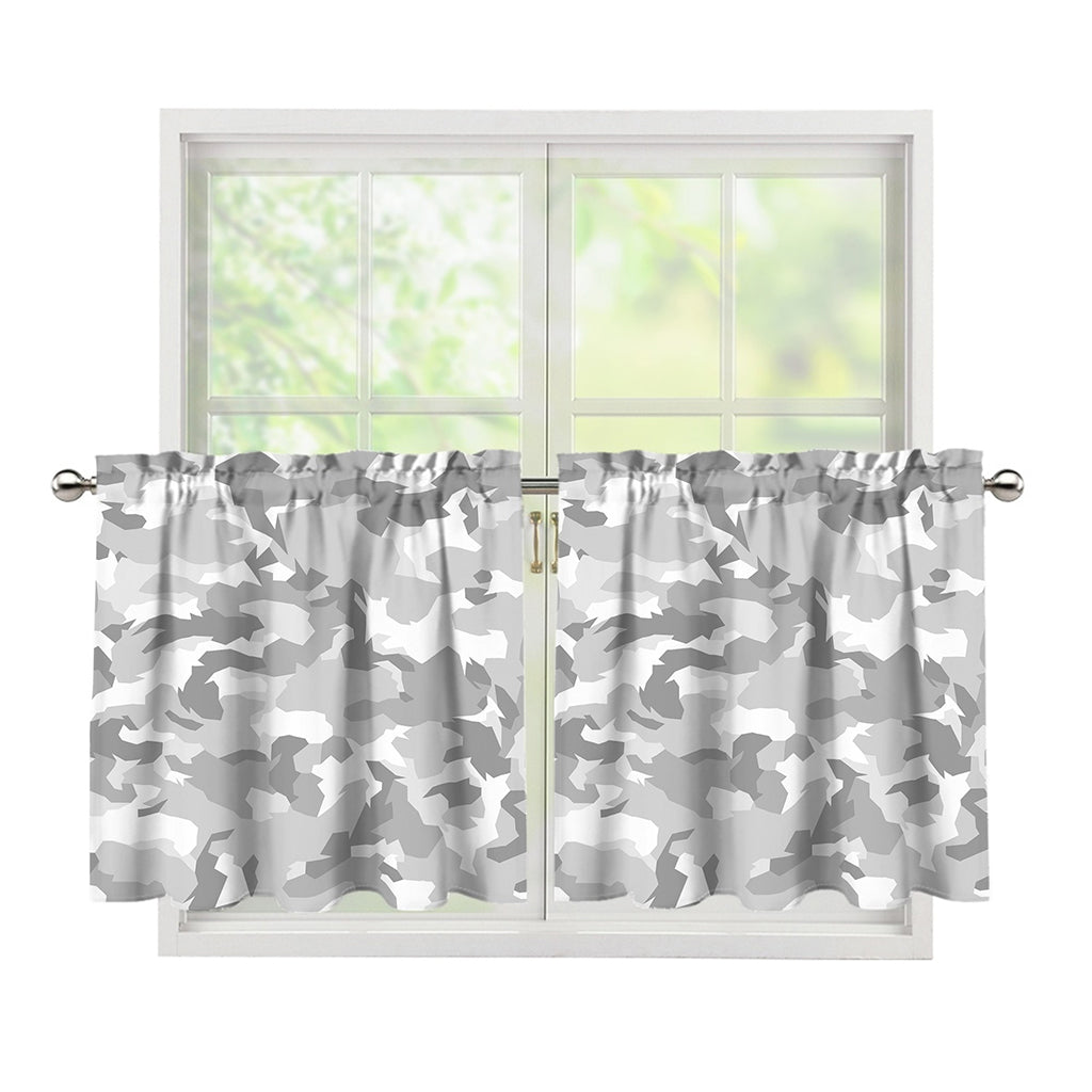 White Snow Camouflage Print Tier Curtains