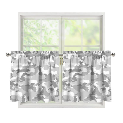 White Snow Camouflage Print Tier Curtains