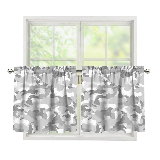 White Snow Camouflage Print Tier Curtains