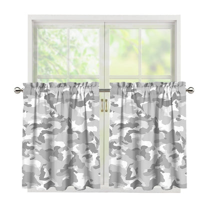 White Snow Camouflage Print Tier Curtains
