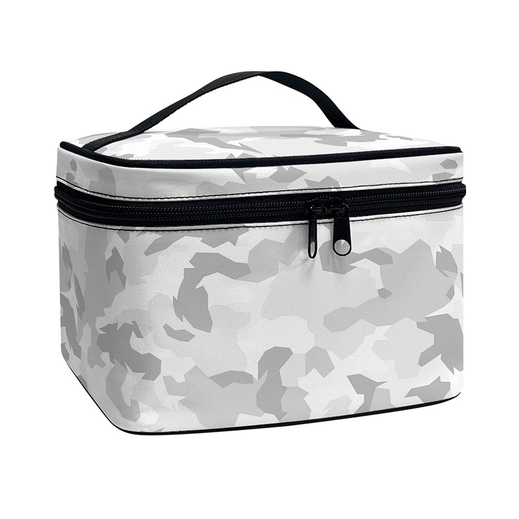 White Snow Camouflage Print Travel Makeup Bag