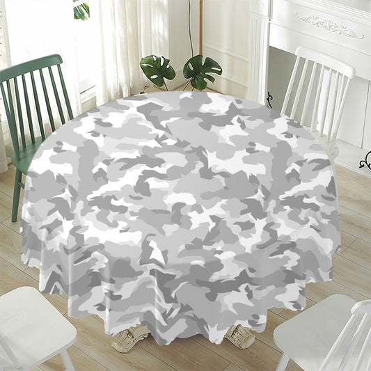 White Snow Camouflage Print Waterproof Round Tablecloth