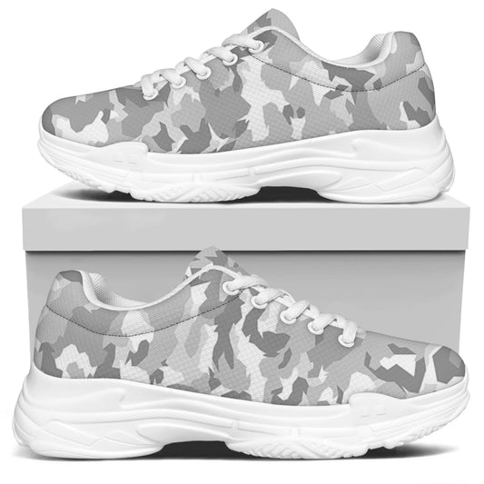 White Snow Camouflage Print White Chunky Shoes