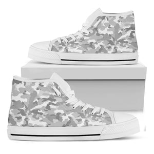 White Snow Camouflage Print White High Top Sneakers
