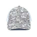 White Snow Camouflage Print White Mesh Trucker Cap