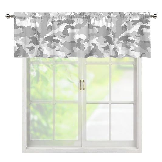 White Snow Camouflage Print Window Valance