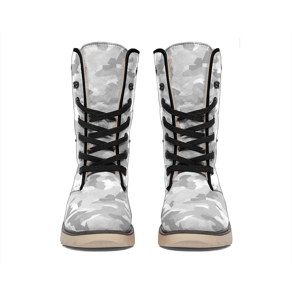 White Snow Camouflage Print Winter Boots