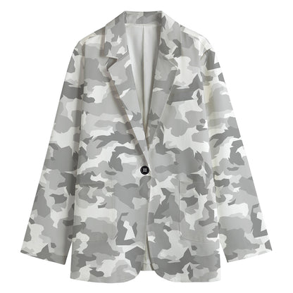 White Snow Camouflage Print Women's Blazer