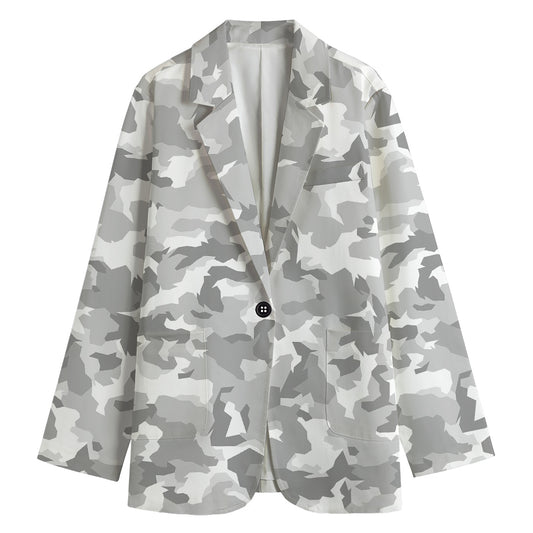 White Snow Camouflage Print Women's Blazer