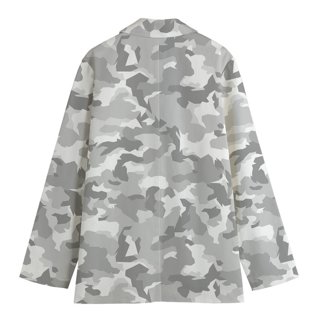 White Snow Camouflage Print Women's Blazer