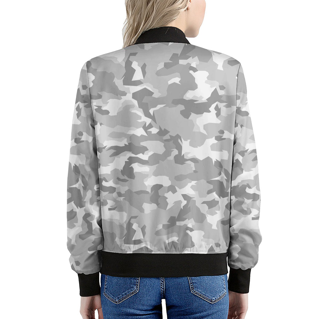 White Snow Camouflage Print Women's Bomber Jacket