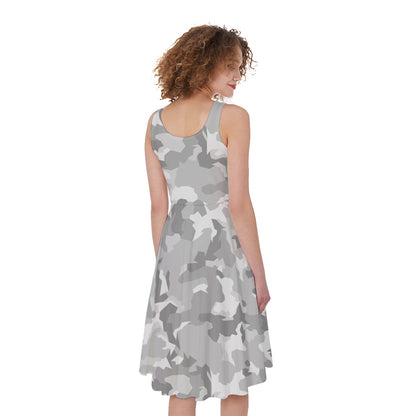White Snow Camouflage Print Women's Sleeveless Dress