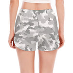 White Snow Camouflage Print Women's Split Running Shorts