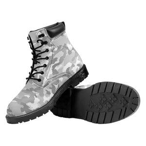 White Snow Camouflage Print Work Boots