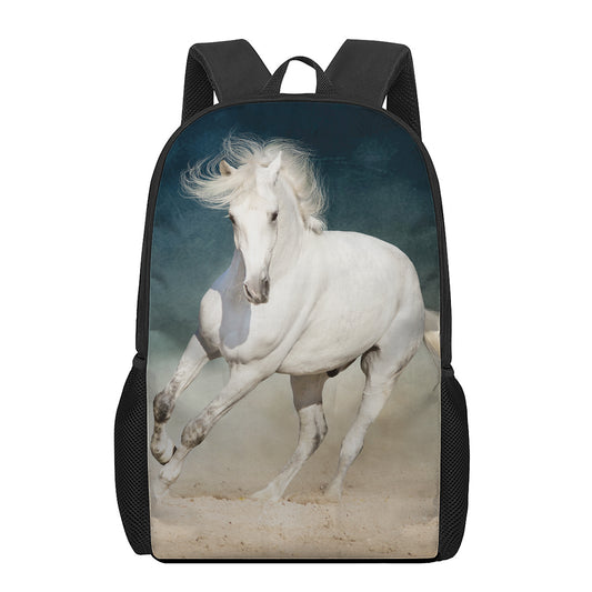 White Stallion Horse Print 17 Inch Backpack