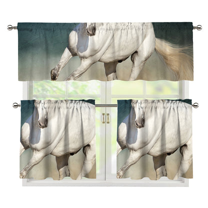 White Stallion Horse Print 3 Piece Kitchen Curtains