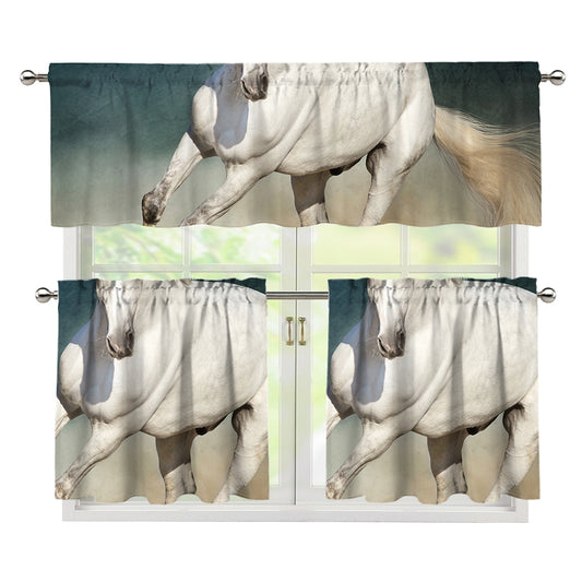 White Stallion Horse Print 3 Piece Kitchen Curtains