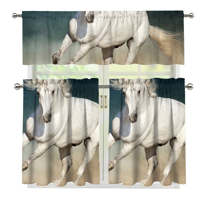 White Stallion Horse Print 3 Piece Kitchen Curtains