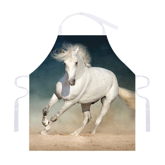 White Stallion Horse Print Adjustable Apron