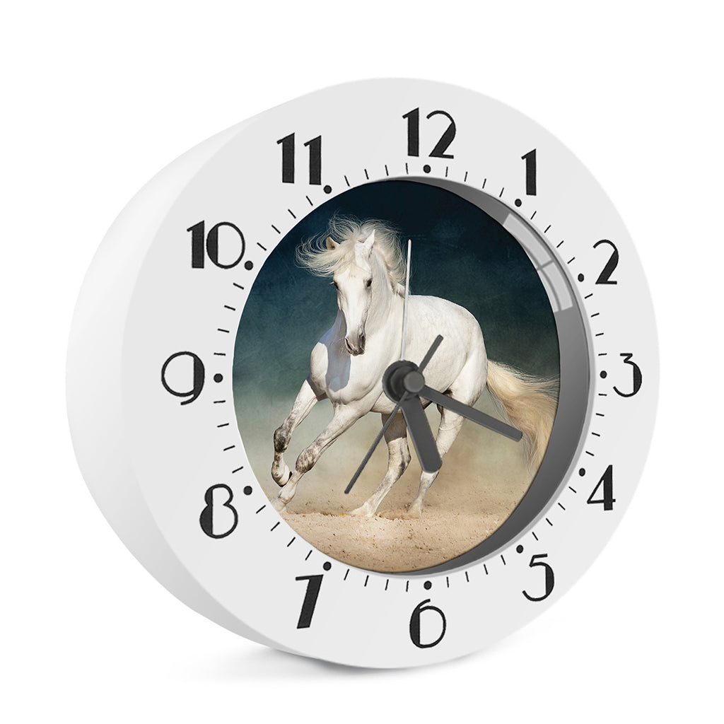 White Stallion Horse Print Alarm Clock
