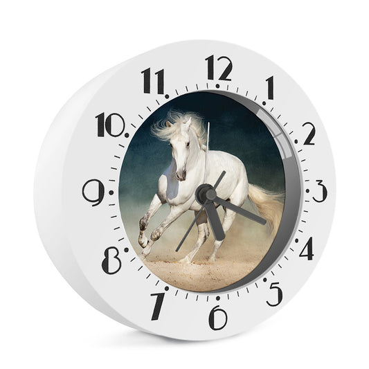 White Stallion Horse Print Alarm Clock