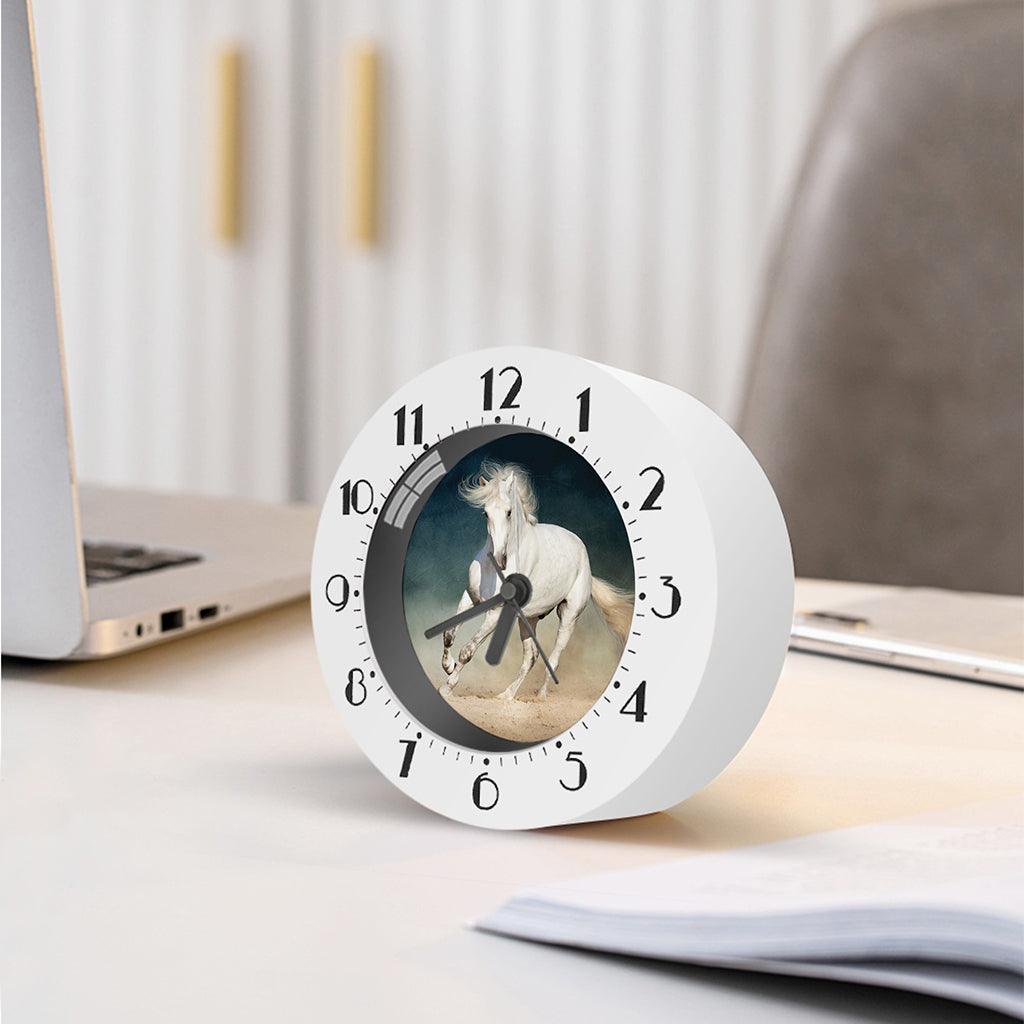 White Stallion Horse Print Alarm Clock