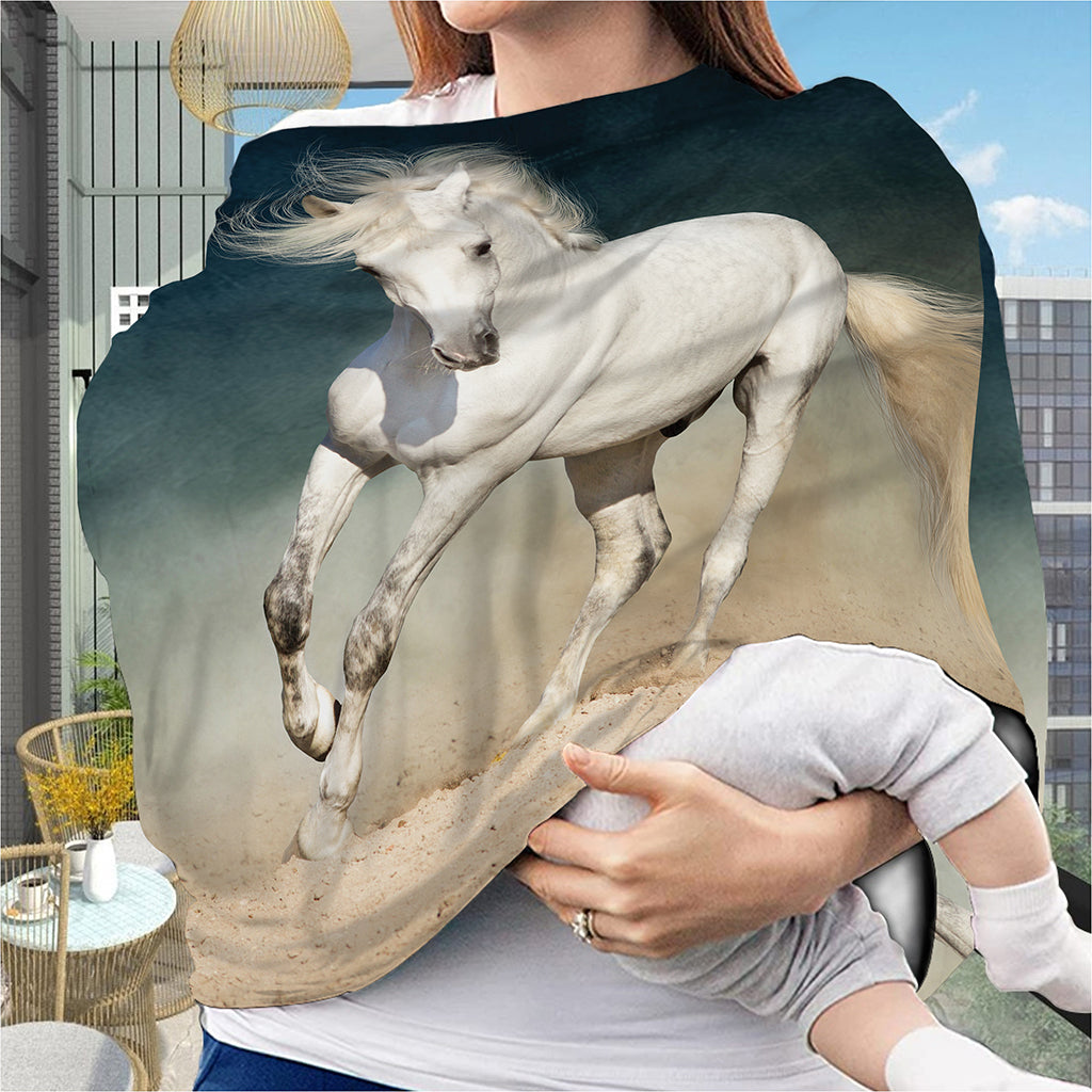 White Stallion Horse Print Baby Seat Cover