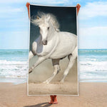 White Stallion Horse Print Beach Towel
