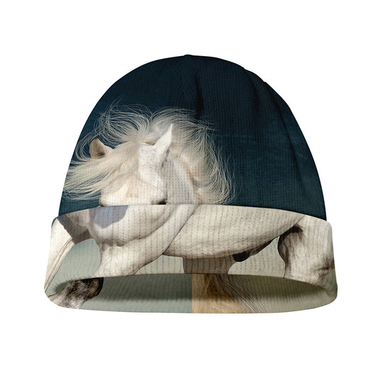White Stallion Horse Print Beanie