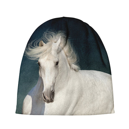 White Stallion Horse Print Beanie