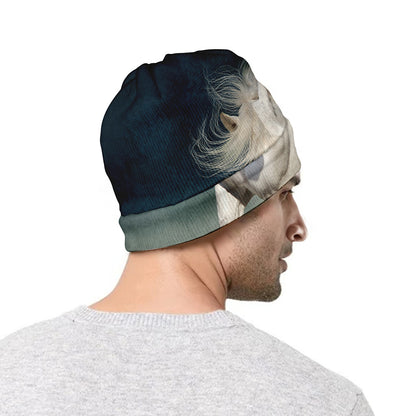 White Stallion Horse Print Beanie