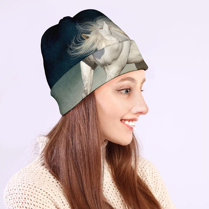 White Stallion Horse Print Beanie