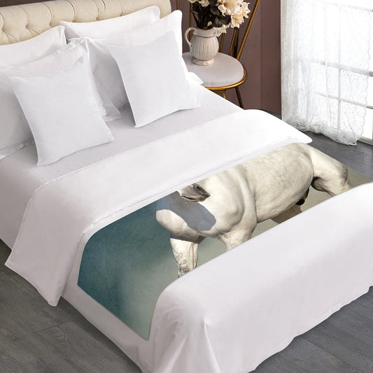 White Stallion Horse Print Bed Runner