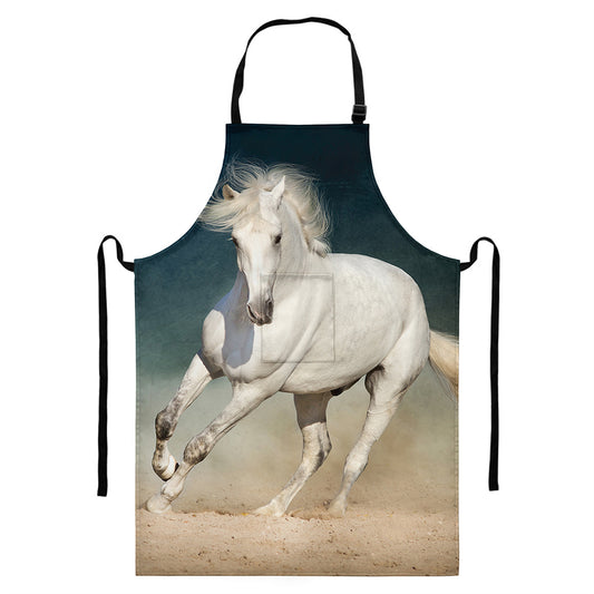 White Stallion Horse Print Bib Apron With Pocket