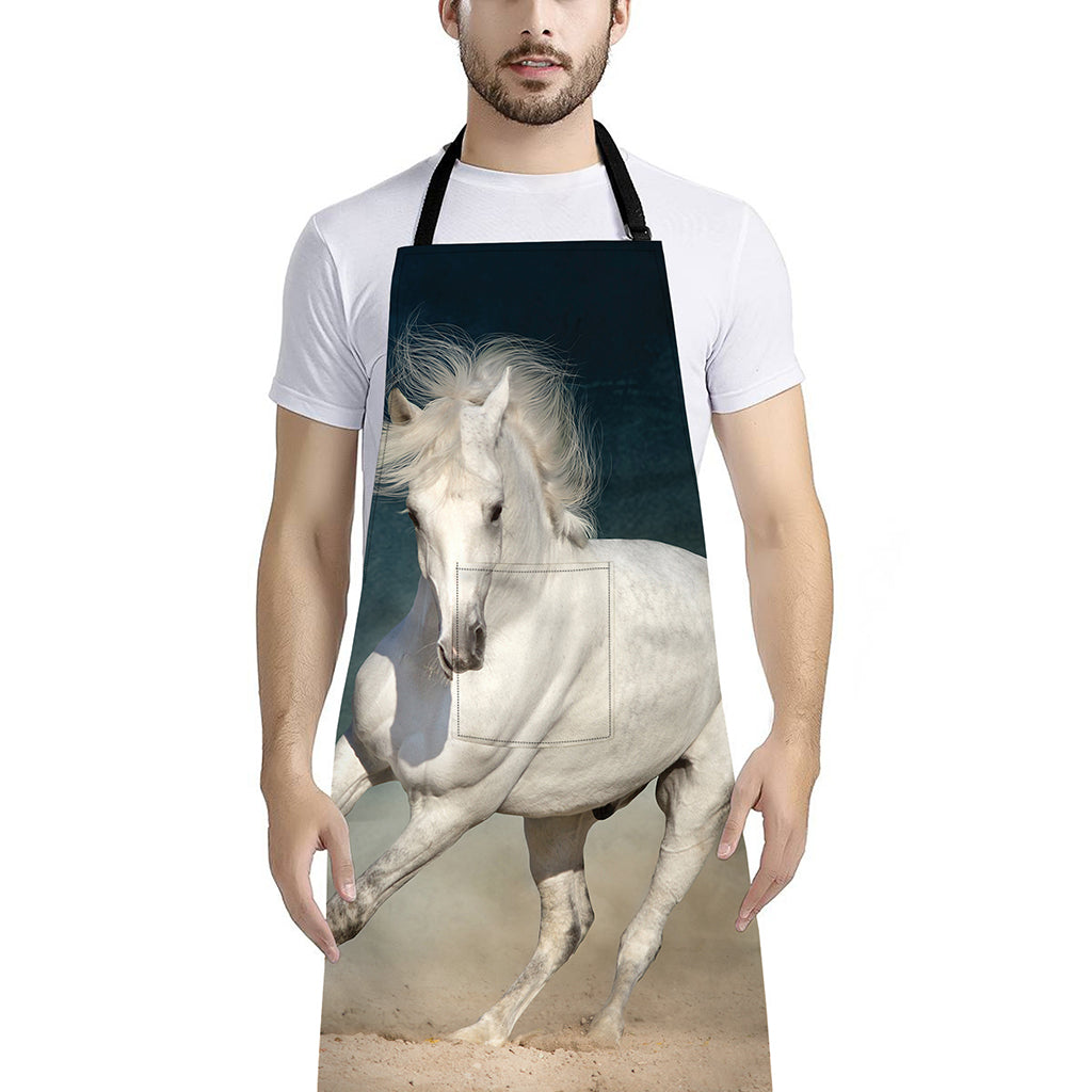 White Stallion Horse Print Bib Apron With Pocket