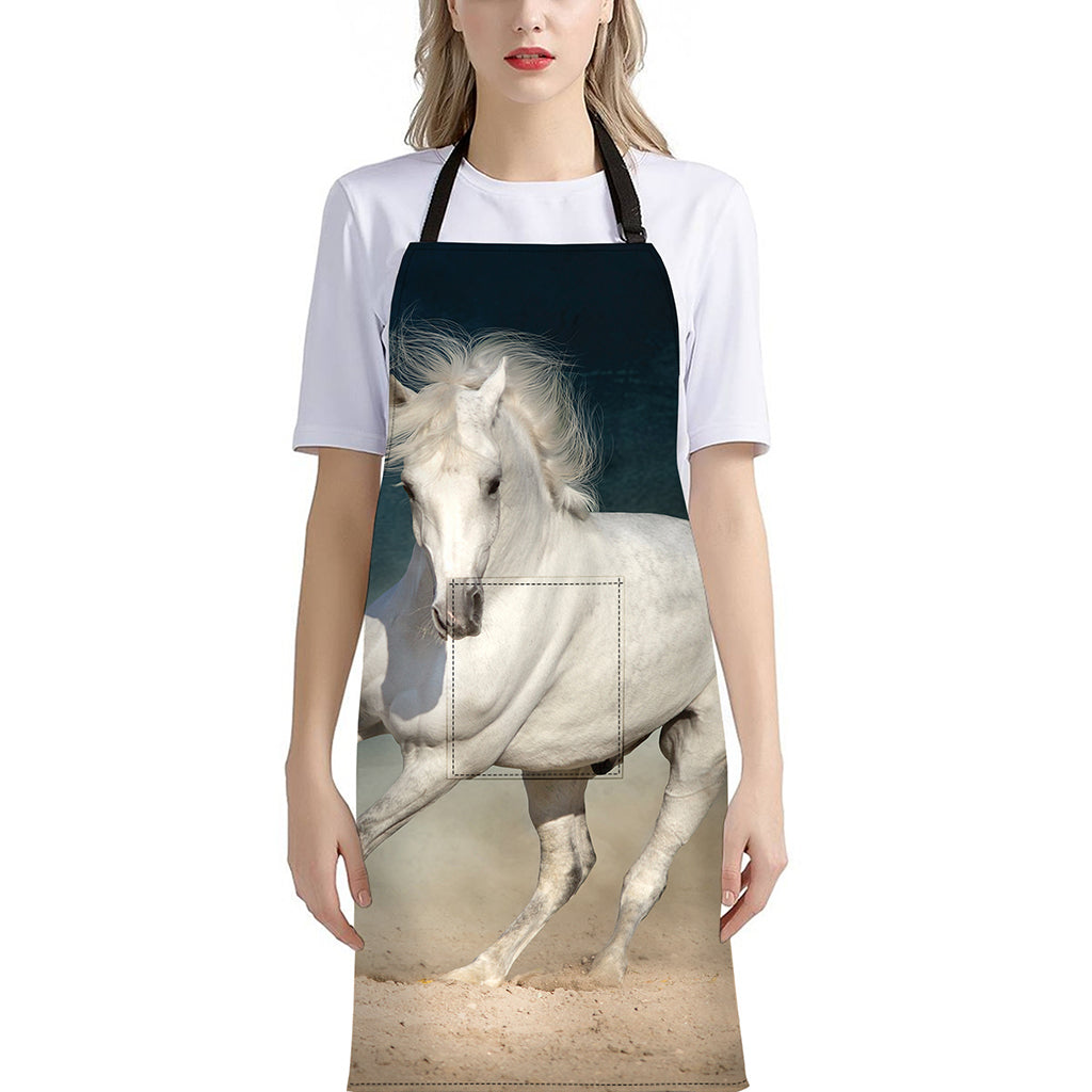 White Stallion Horse Print Bib Apron With Pocket