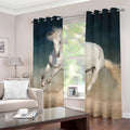 White Stallion Horse Print Dimout Grommet Curtains