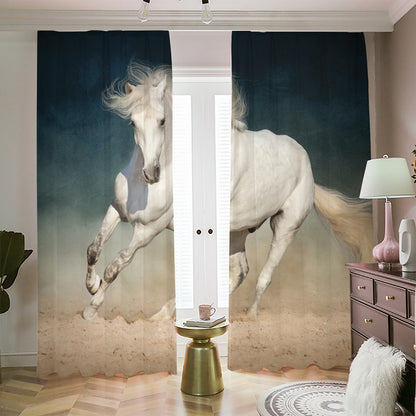 White Stallion Horse Print Blackout Pencil Pleat Curtains