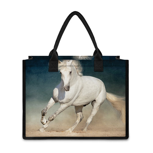 White Stallion Horse Print Canvas Tote Bag