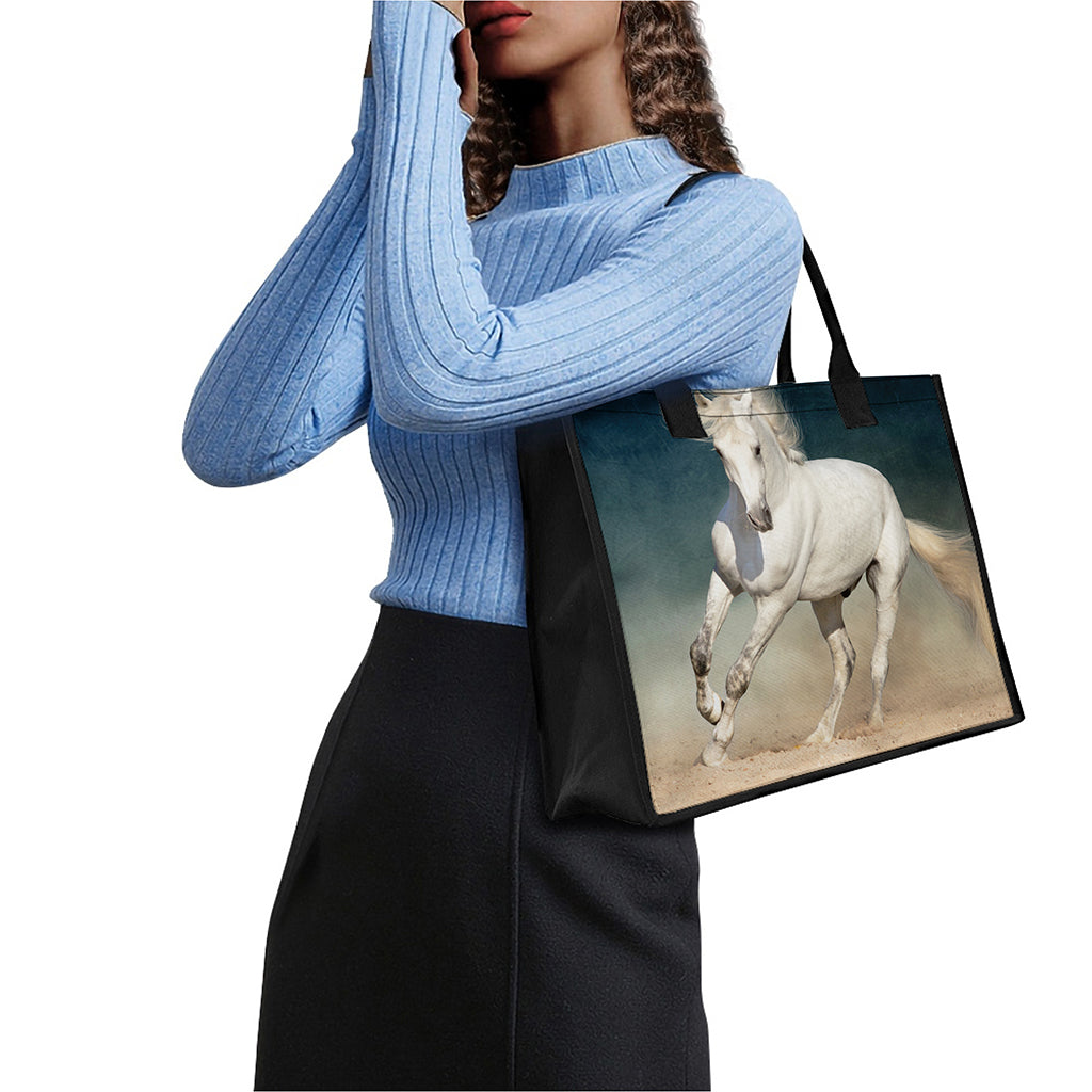 White Stallion Horse Print Canvas Tote Bag