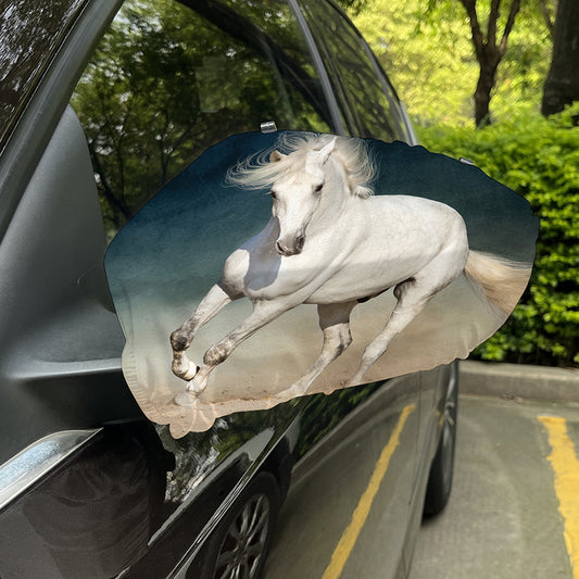 White Stallion Horse Print Car Side Mirror Covers