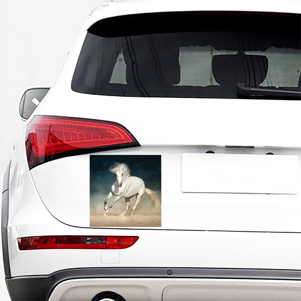 White Stallion Horse Print Car Sticker