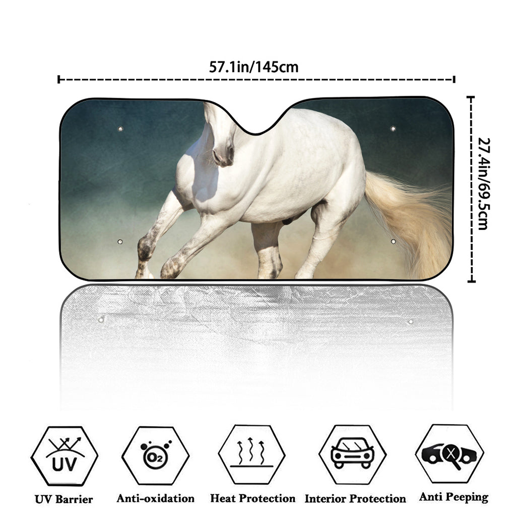 White Stallion Horse Print Car Windshield Sun Shade
