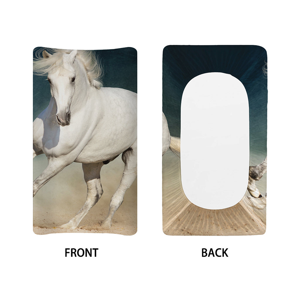 White Stallion Horse Print Changing Pad Cover