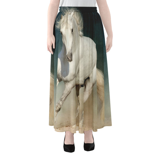 White Stallion Horse Print Chiffon Maxi Skirt